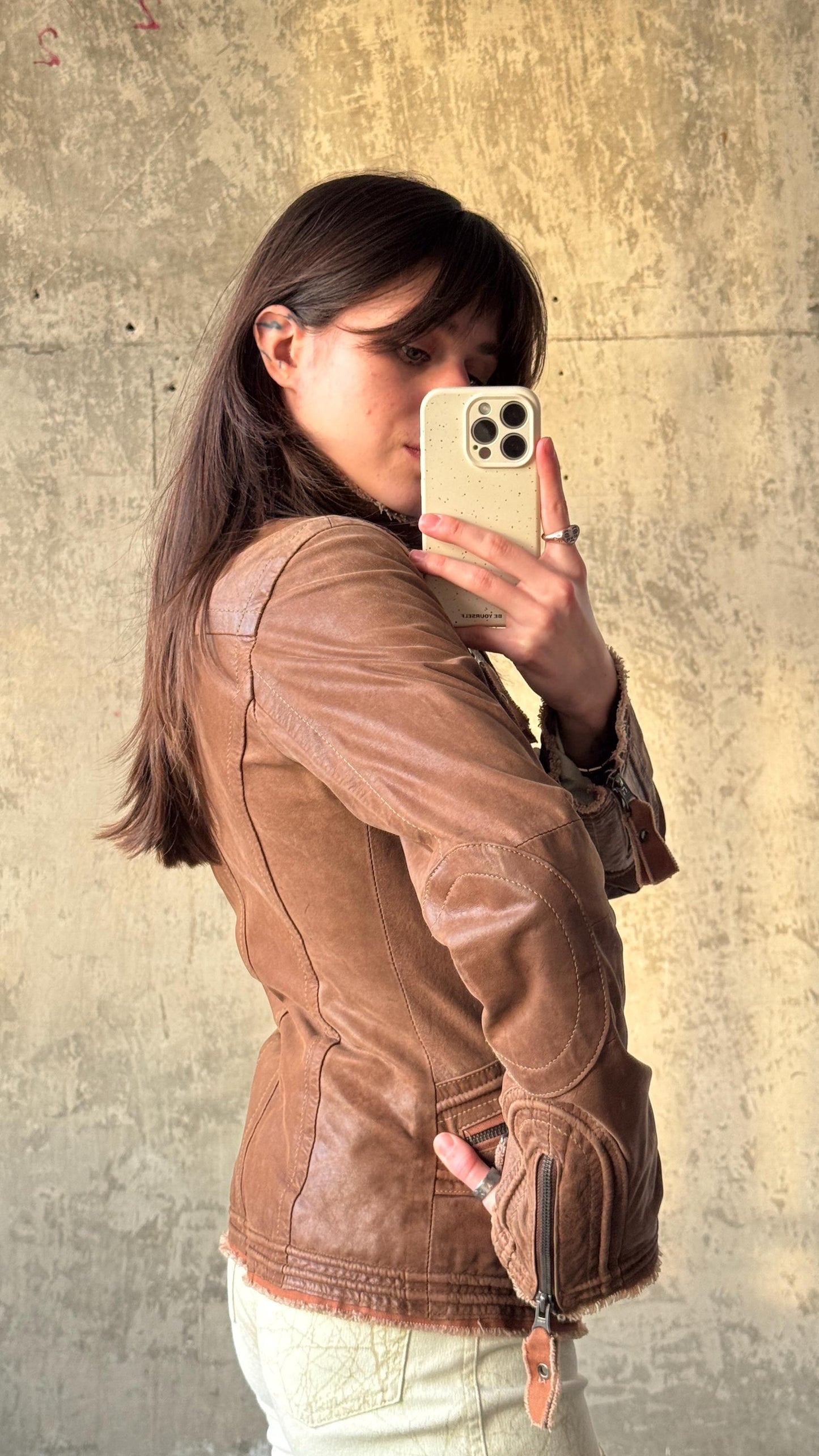 Vintage 90s Slim-Fitted Leather Jacket In Brown