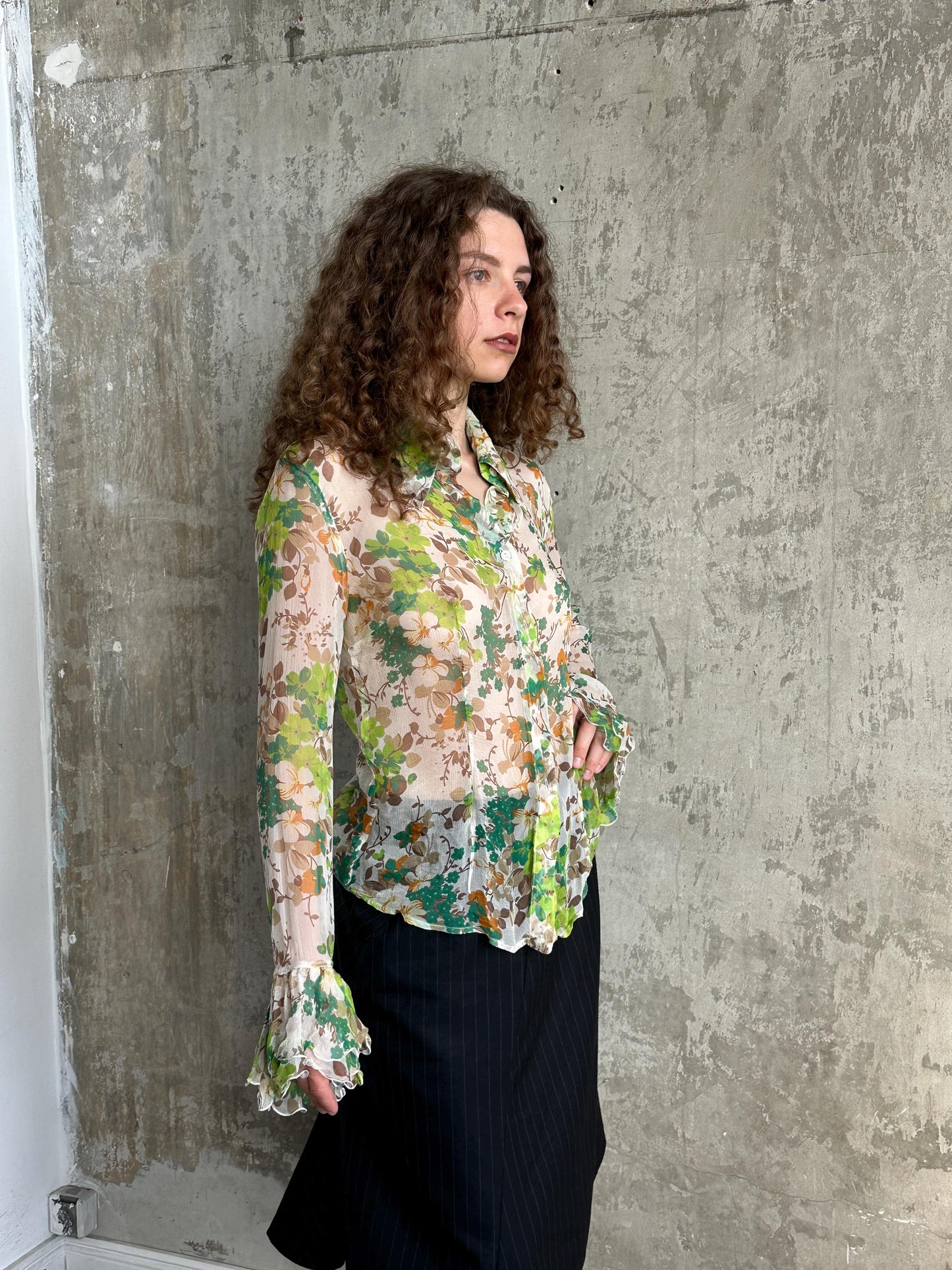 Vintage  Dolce & Gabbana Silk Floral Blouse in Green