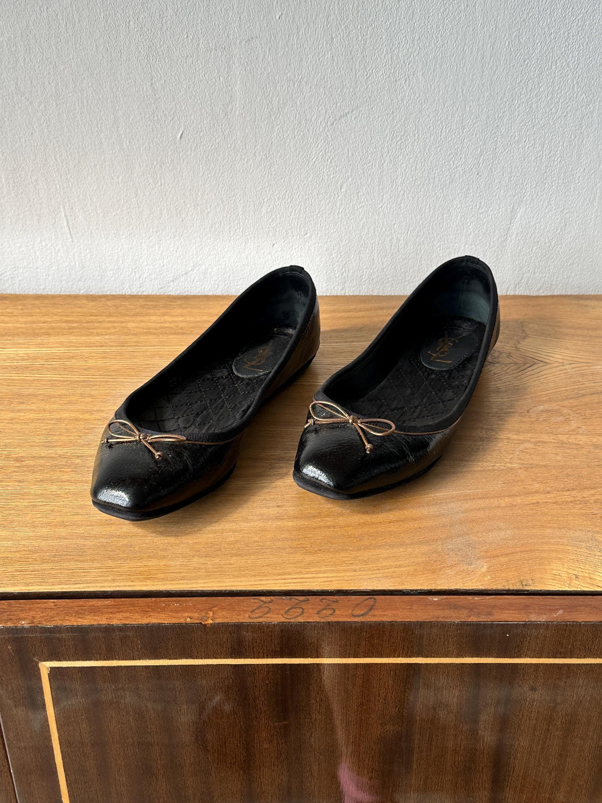 Vintage YSL Dark Brown Patent Ballet Flats | Yves Saint Laurent Bow Flats I US 6.5
