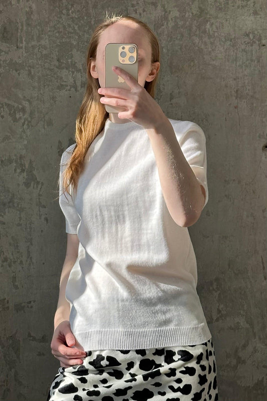 Vintage 80s top in white (milk), knitted t-shirt