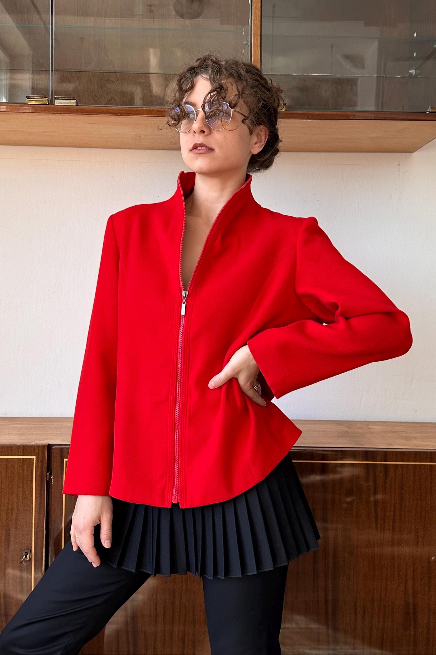Vintage D&G cashmere cardigan in red, zip up sweater