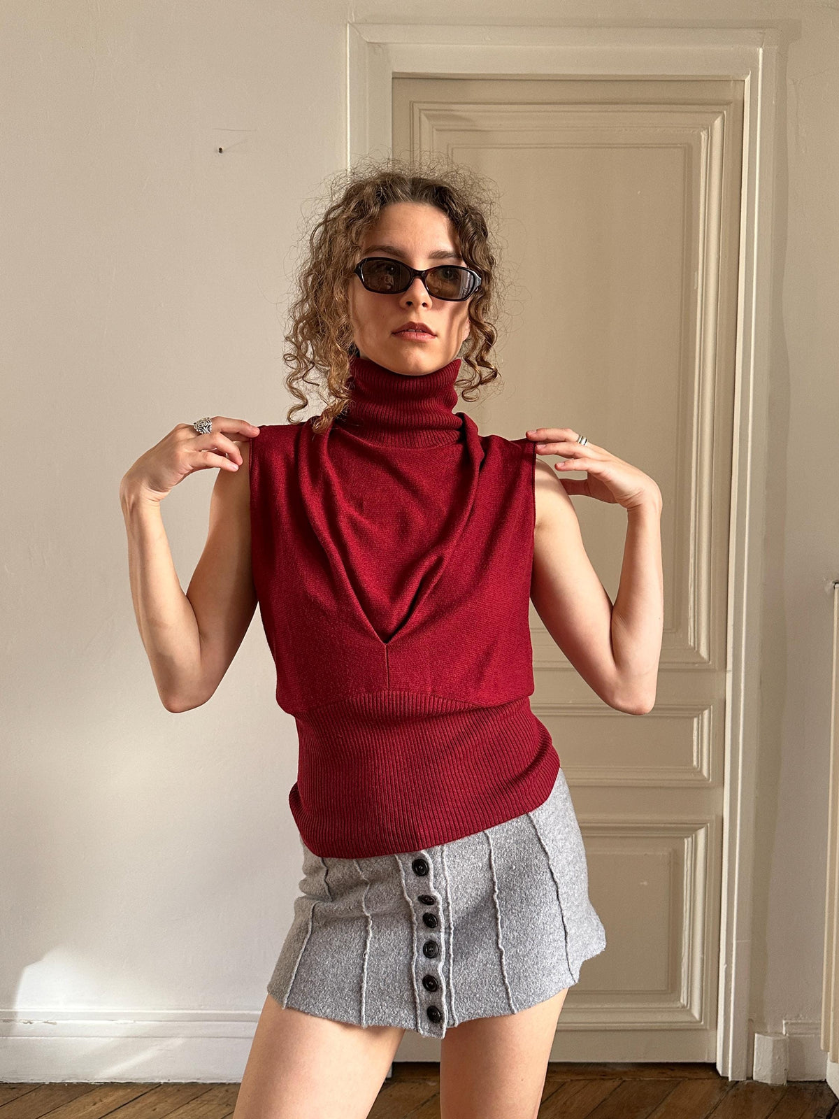 Vintage Emporio Armani Burgundy Sleeveless Turtleneck Top