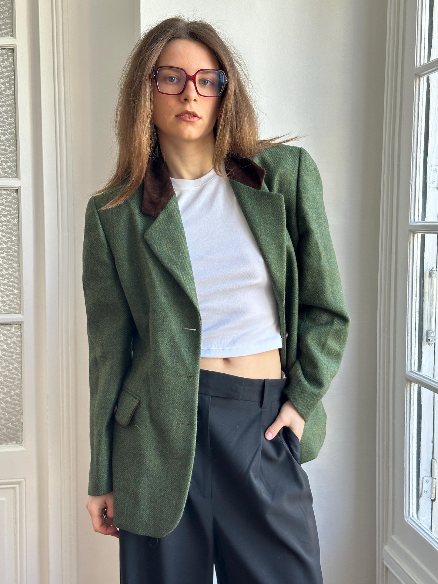 Vintage 90s Wool Classic Forest Green Blazer