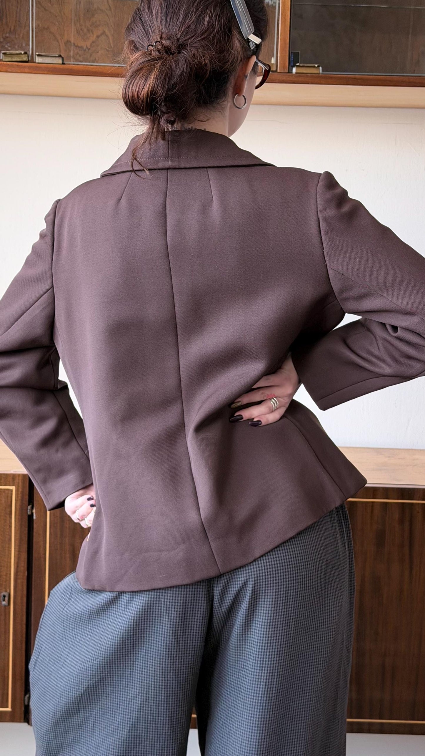 Vintage Brown Tailored Espresso Blazer, 90s Italian Structured Fitted Jacket