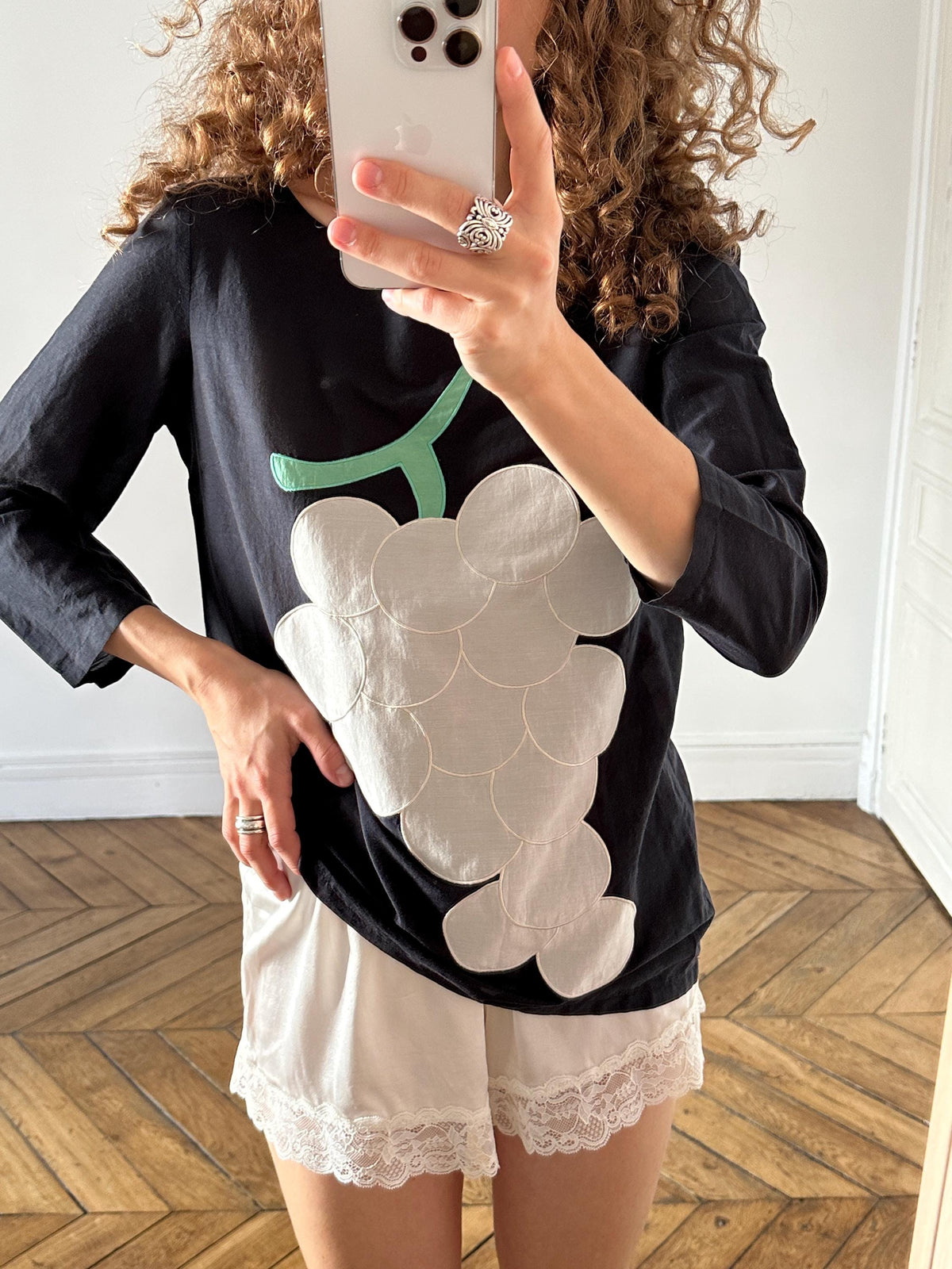 Vintage Moschino Cheap and Chic Black Grape Applique Top