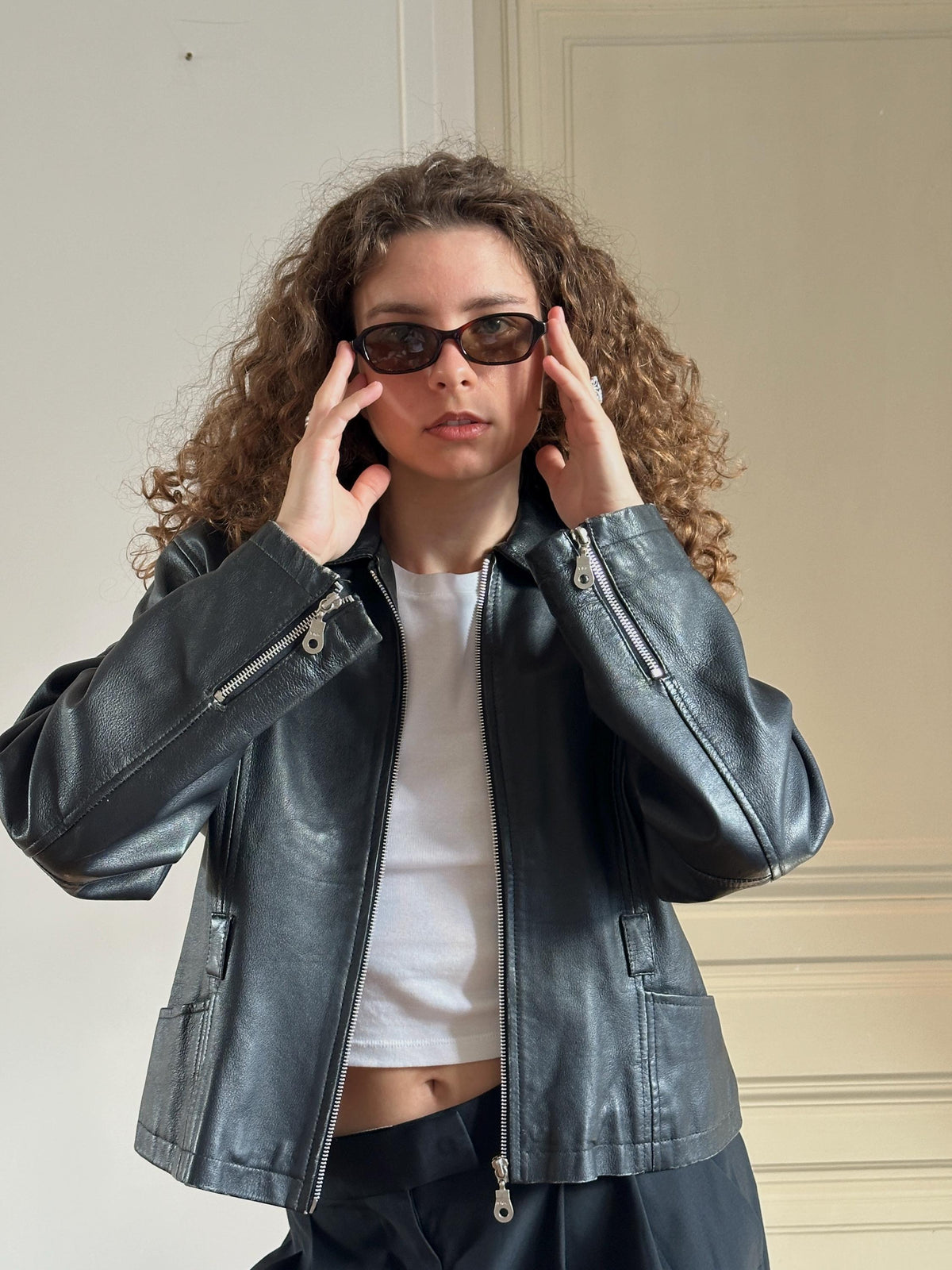 Vintage Black Leather Moto Jacket