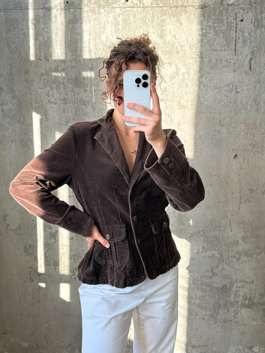 Vintage slim-fitted denim jeans jacket in brown