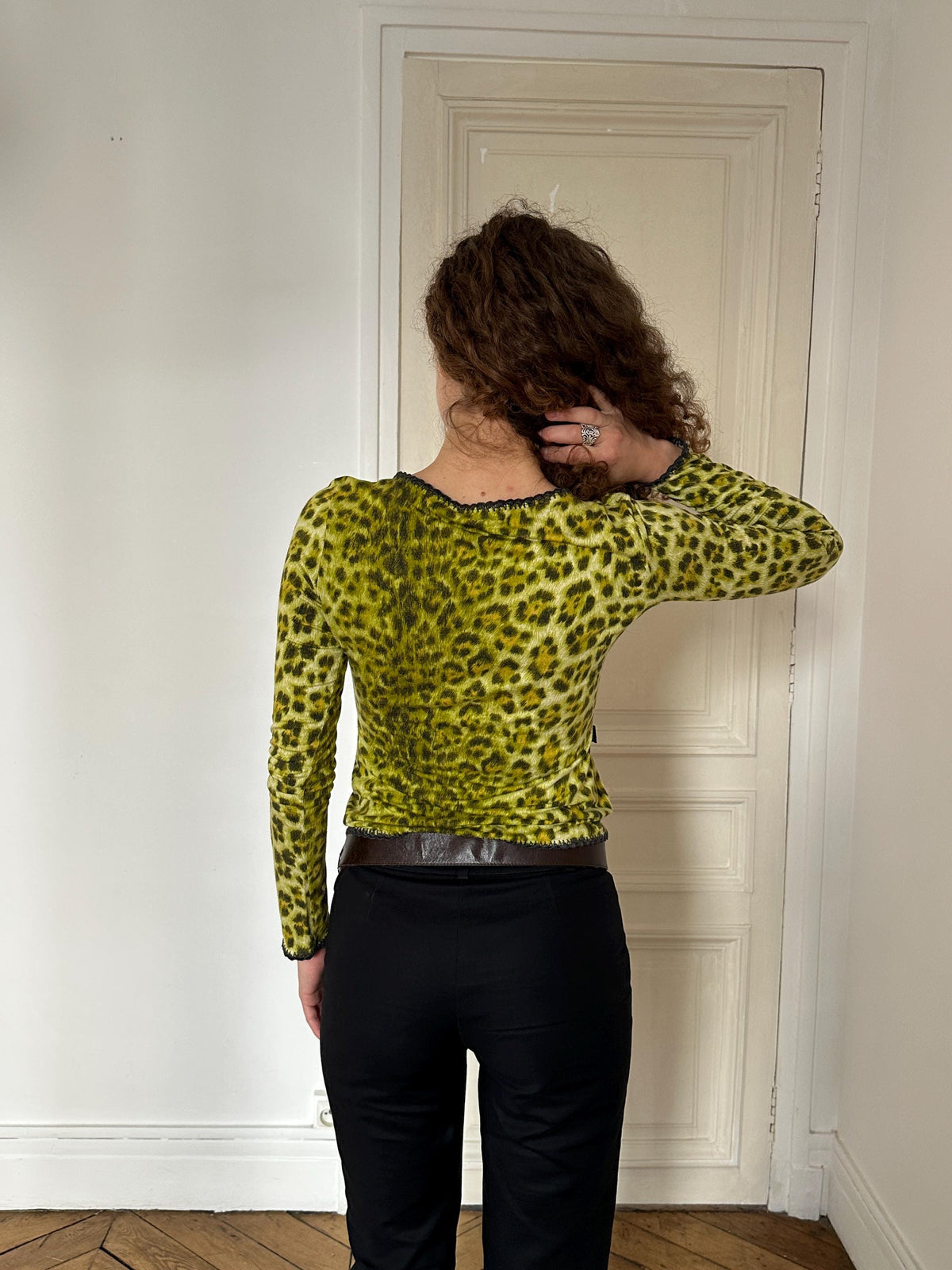 Vintage Moschino Jeans Green Leopard Print Cardigan