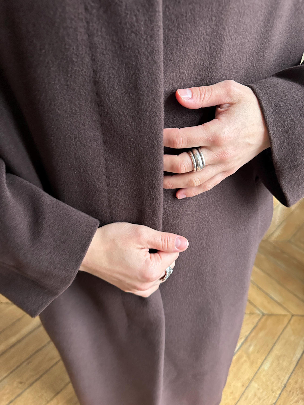 Vintage Les Copains Long Wool Angora Cashmere Coat in Chocolate Brown