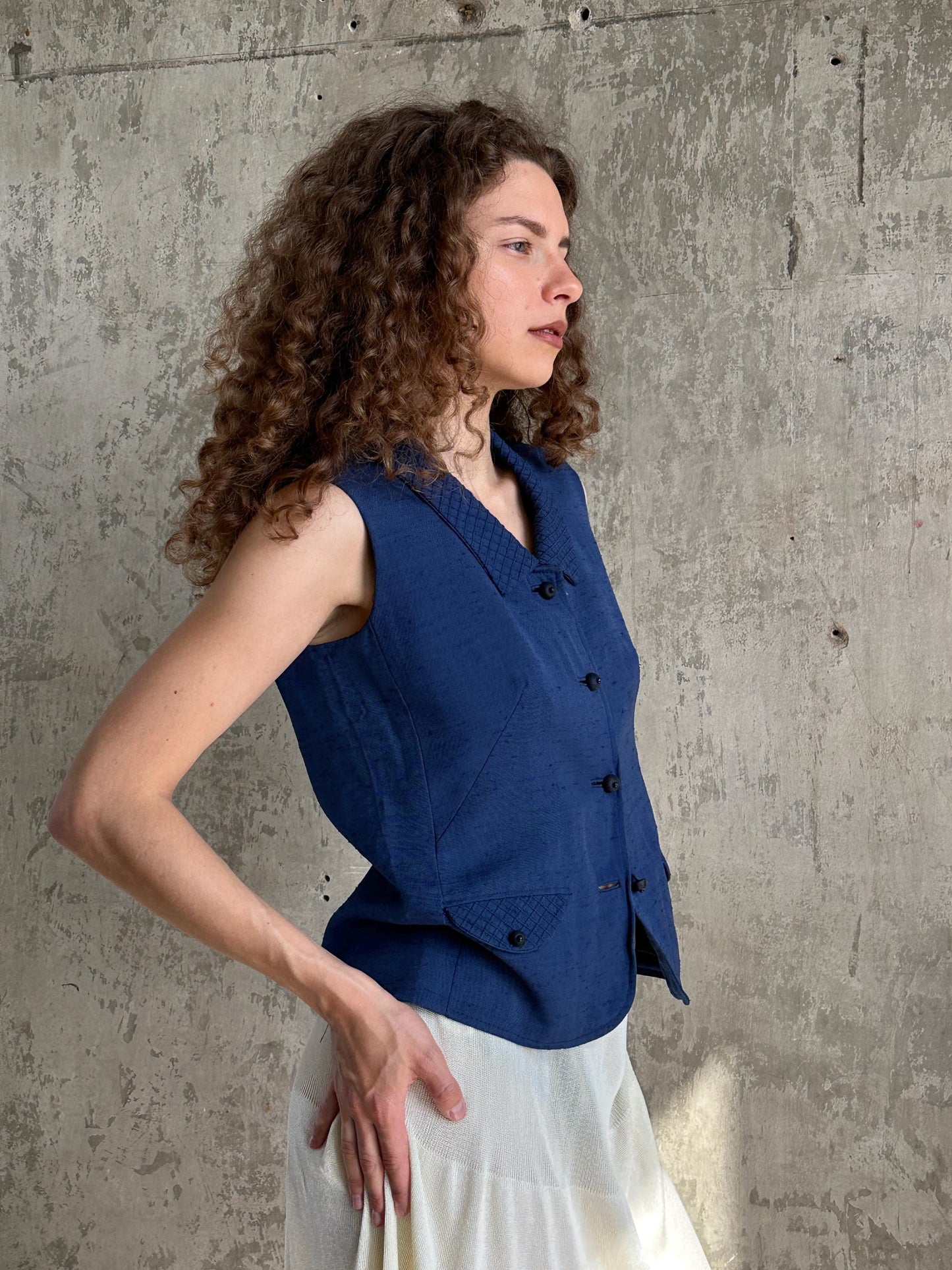 Vintage Italian Blue Linen Waistcoat Vest