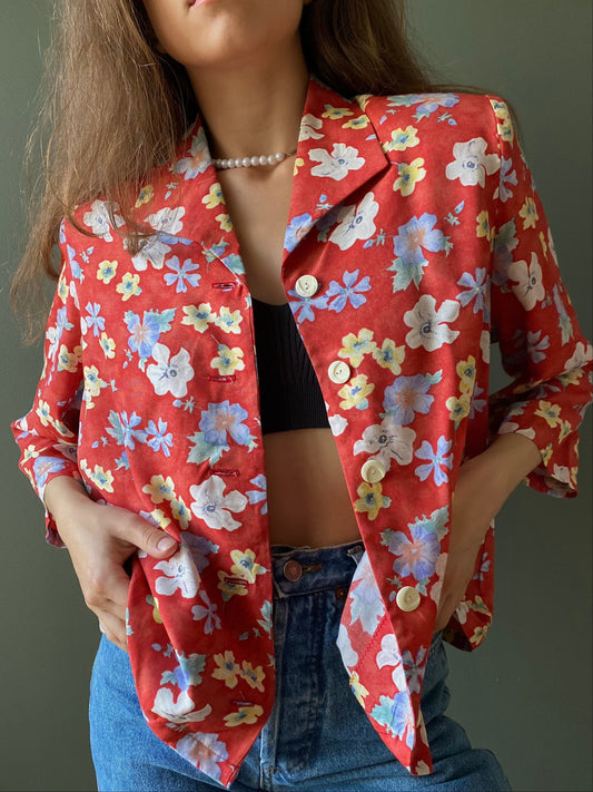 Vintage short sleeve floral blouse