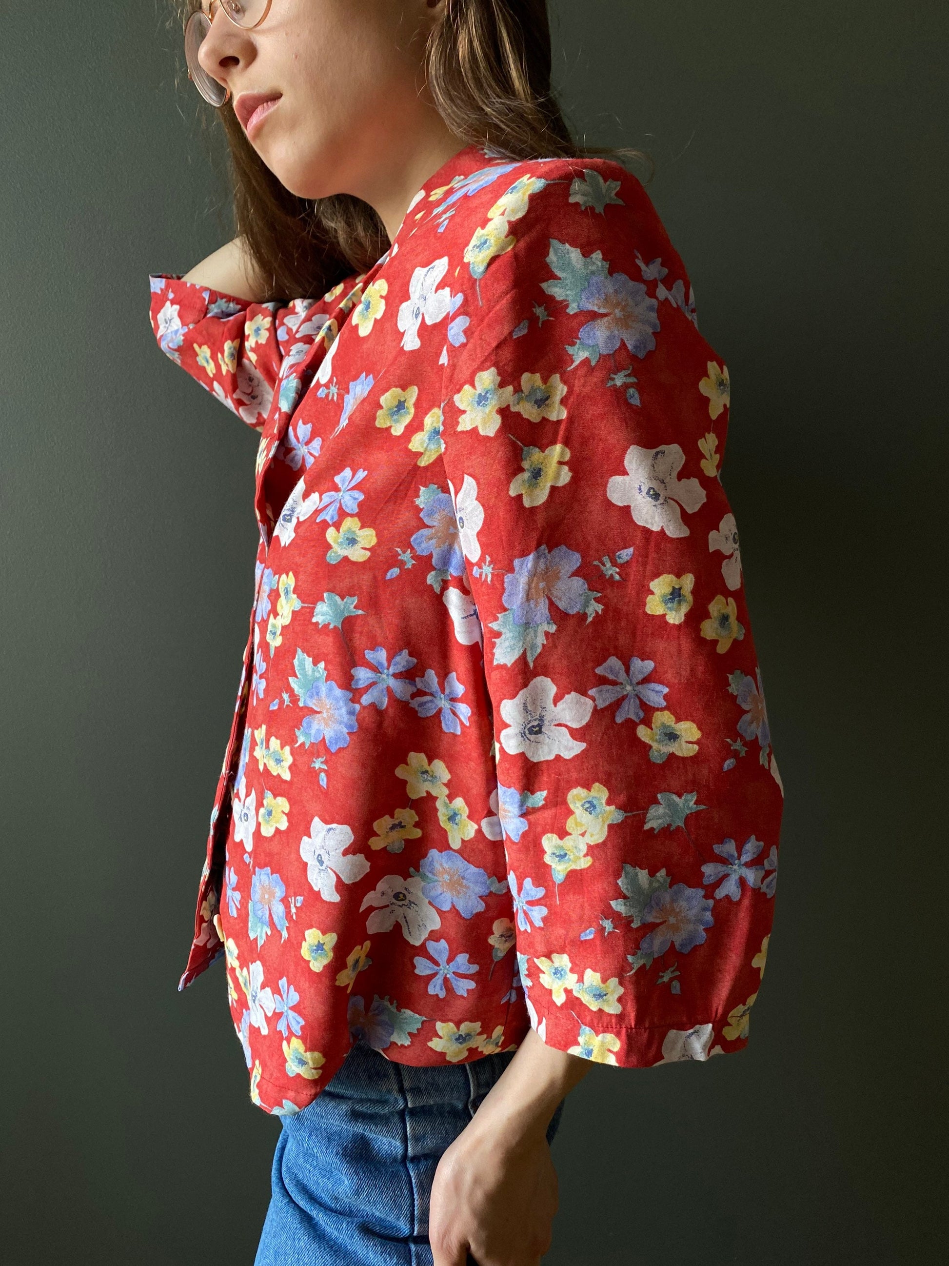 Vintage short sleeve floral blouse