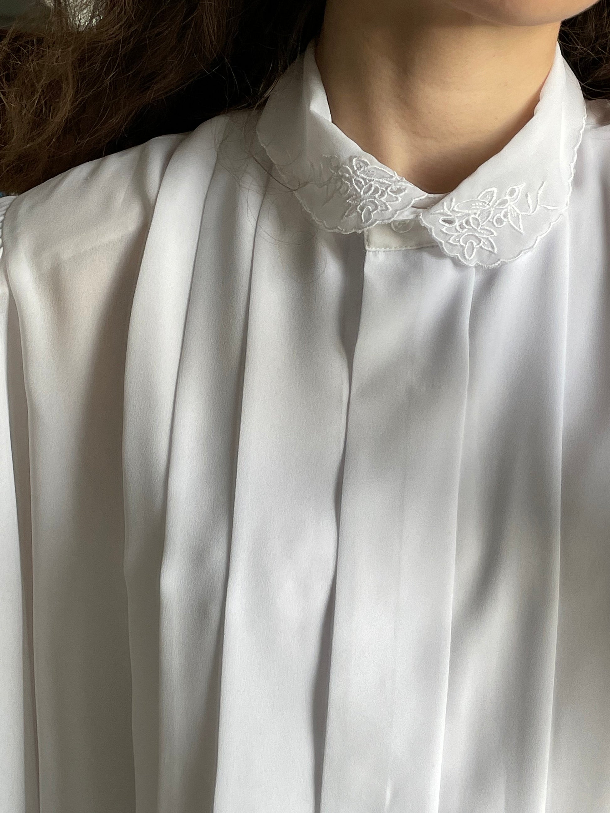 Vintage women blouse in white, pleated blouse