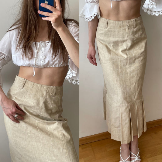 Vintage loose linen skirt, maxi mermaid skirt in beige