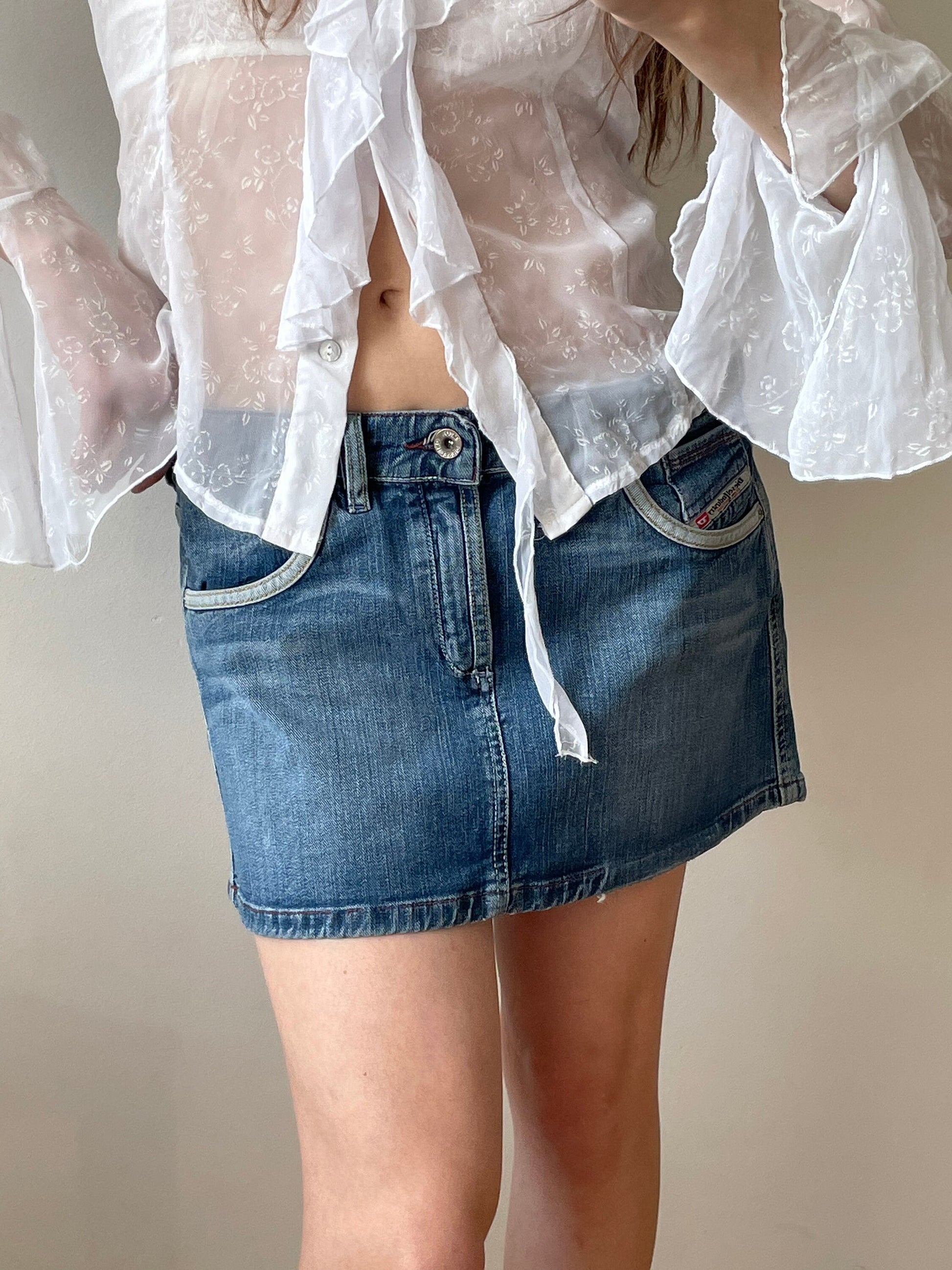 Vintage y2k DIESEL denim mini skirt in blue