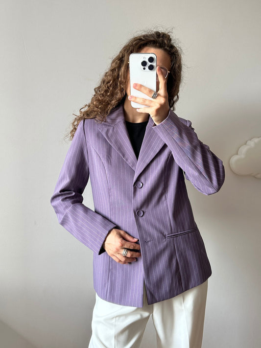 Vintage striped wool blazer in purple