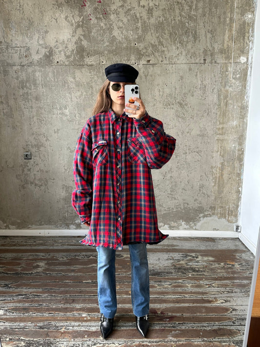 Vintage insulated long sleeve shirt, checked jacket in red