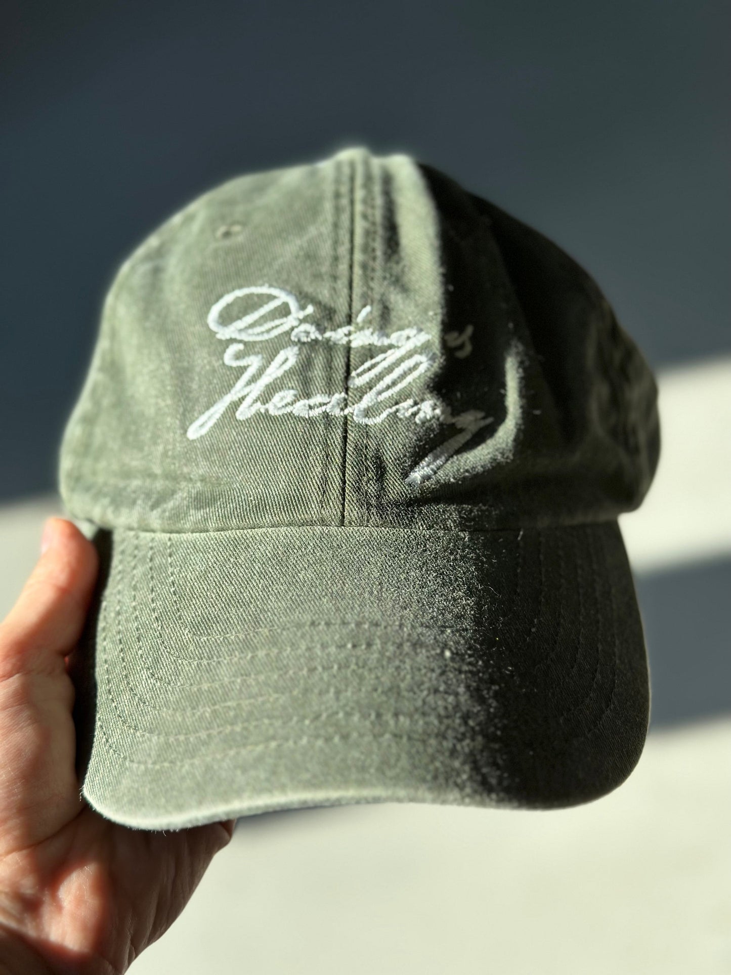 Vintage style low profile embroidered cap in green