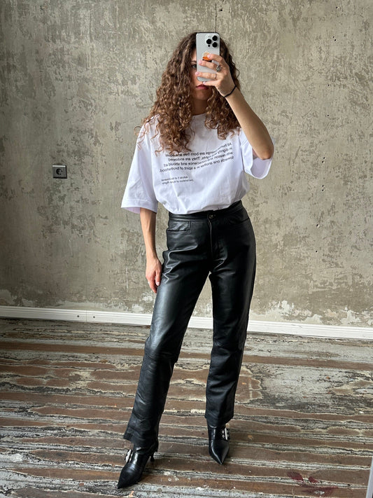 Vintage genuine leather skinny trousers in black