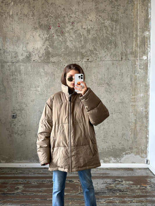 Vintage 90s insulated parka in beige, down and feathers jacket