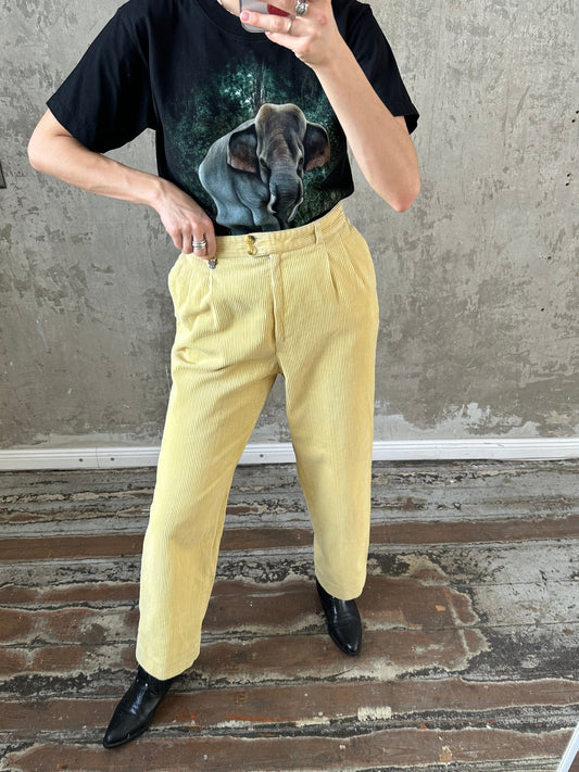 Vintage velvet yellow trousers in yellow