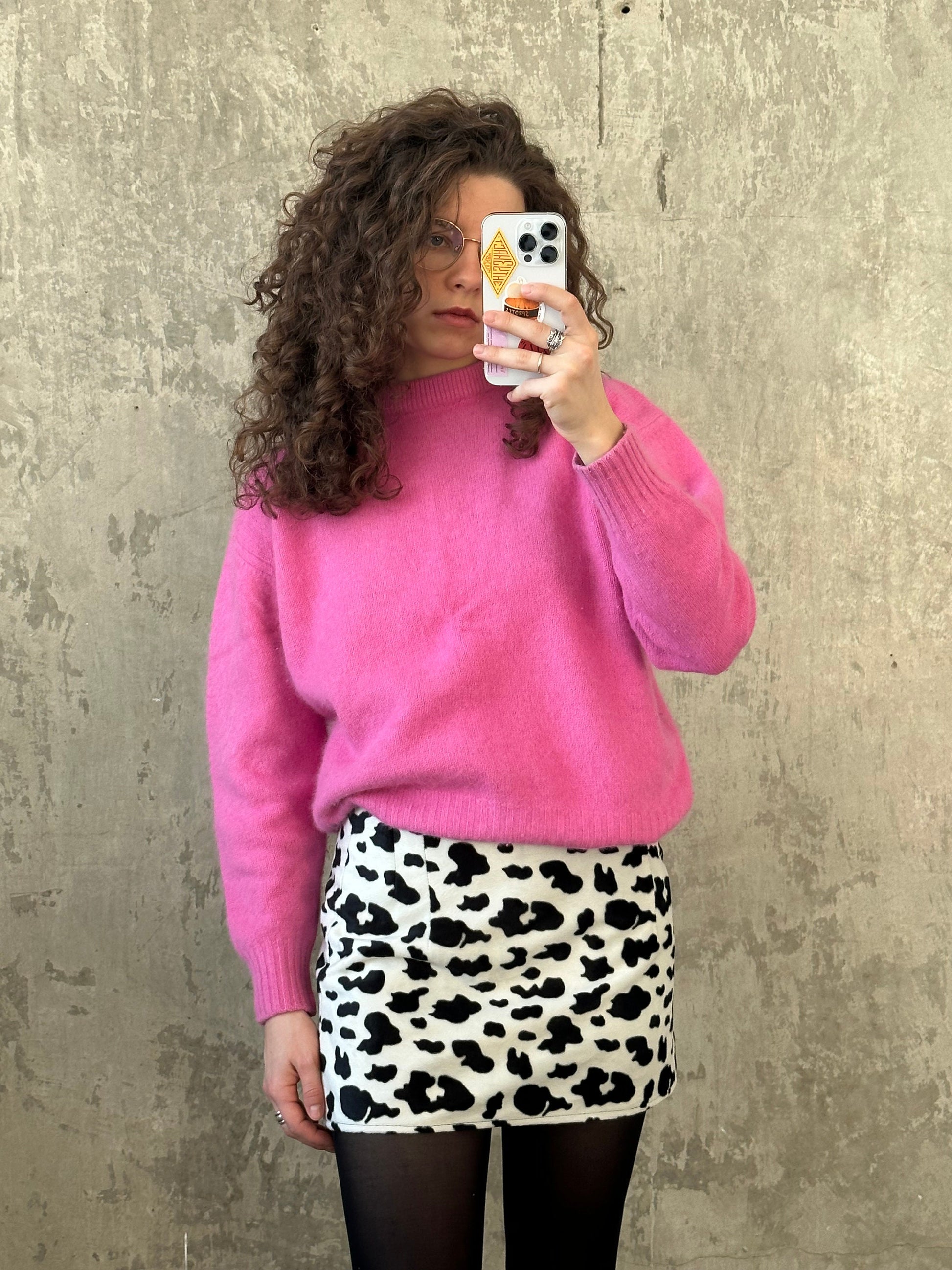 Vintage y2k leopard print mini skirt in white