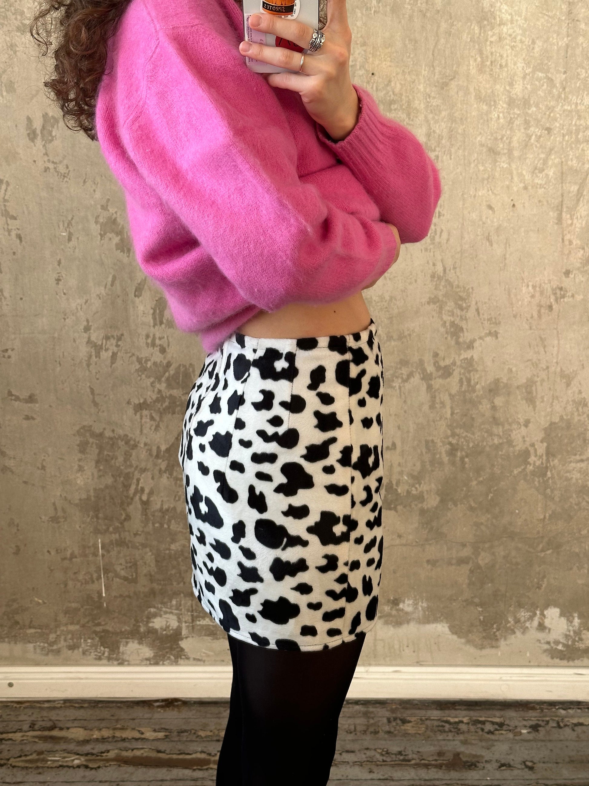 Vintage y2k leopard print mini skirt in white