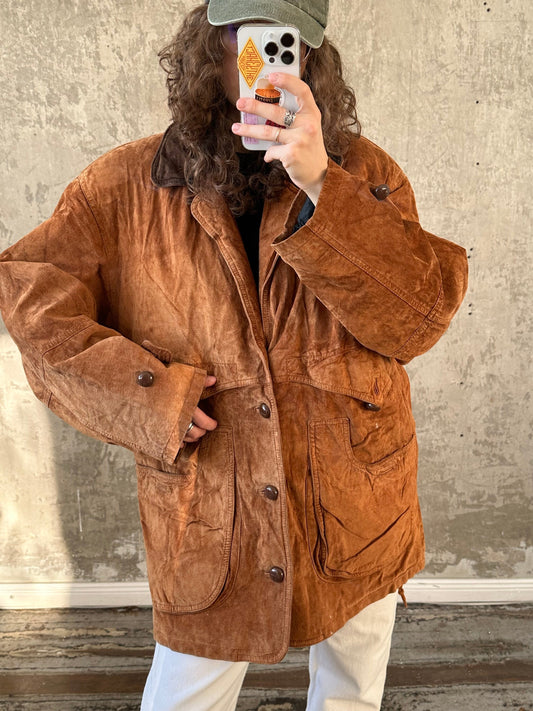 Vintage 90s brown suede leather bomber jacket