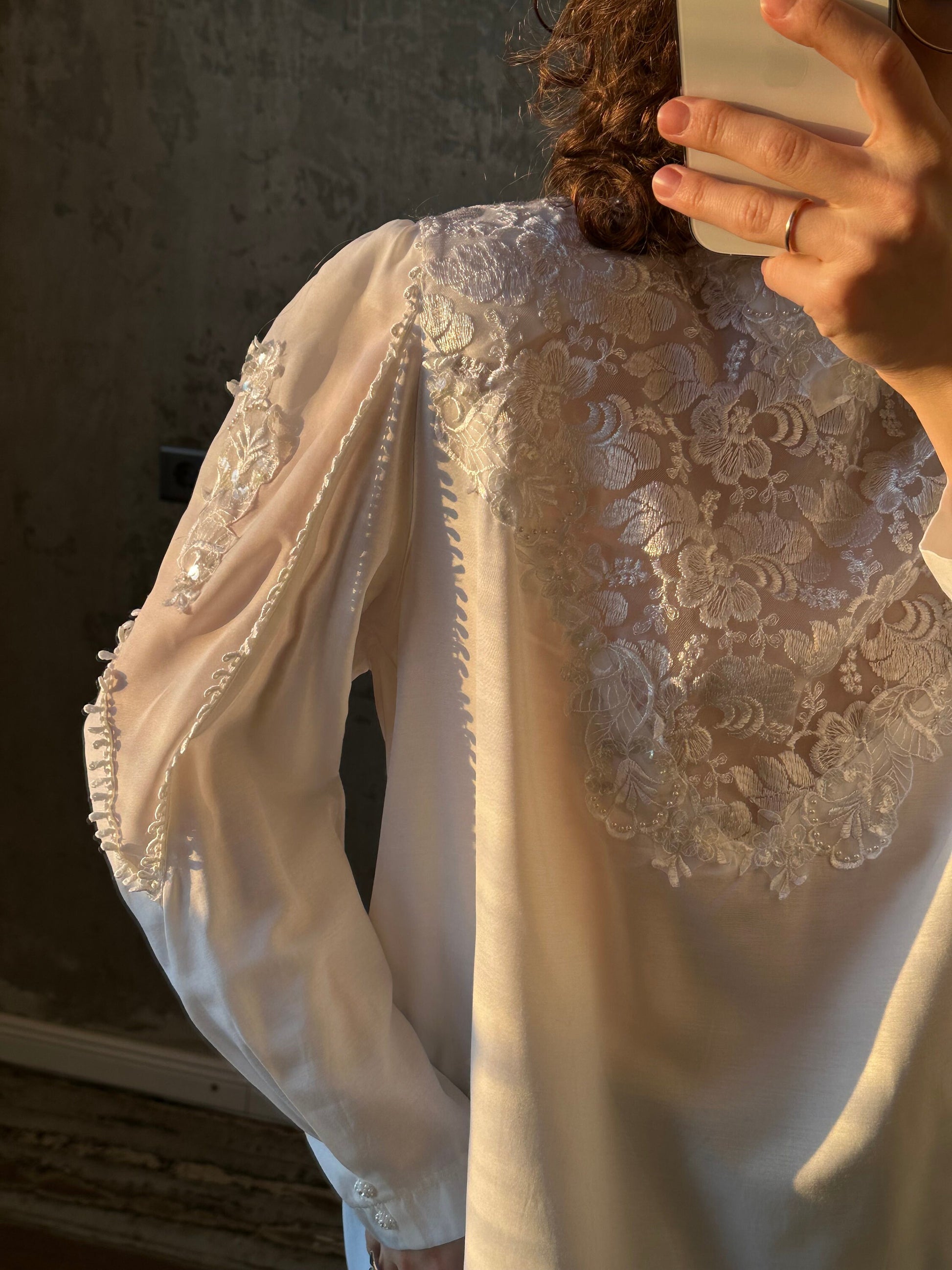 Vintage embroidered blouse in white, backwards blouse