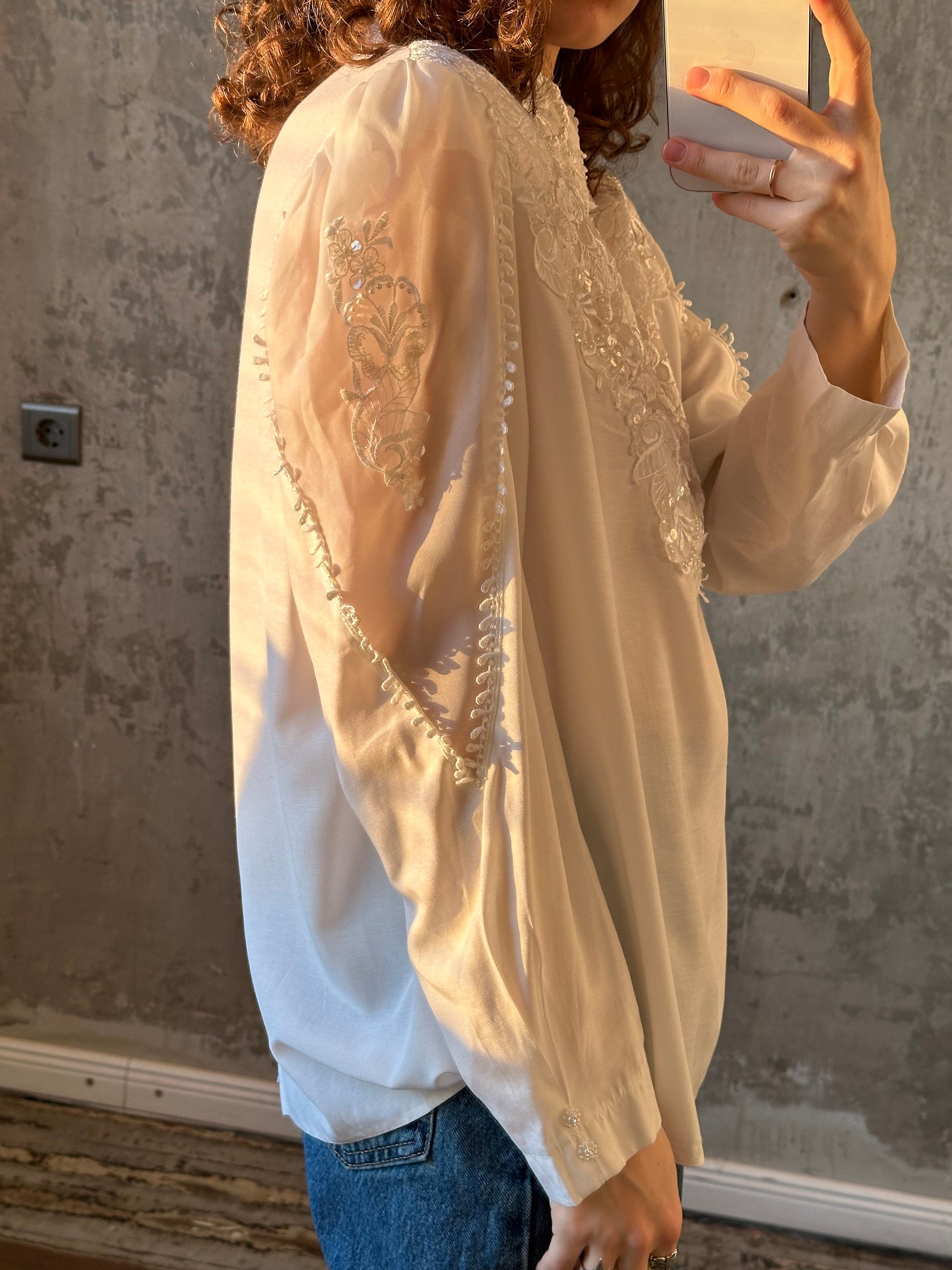 Vintage embroidered blouse in white, backwards blouse