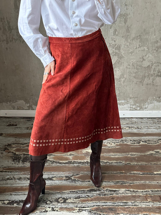 Vintage genuine leather skirt in red