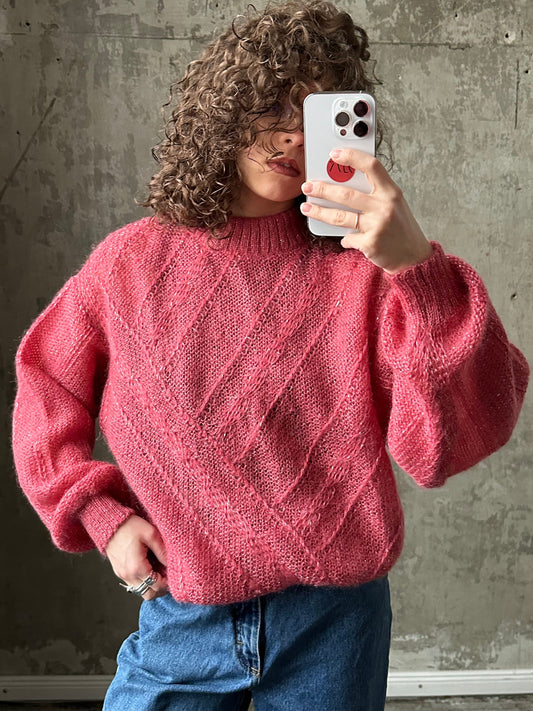 Vintage Parisian mohair sweatshirt in pink, 80s fuzzy sweater