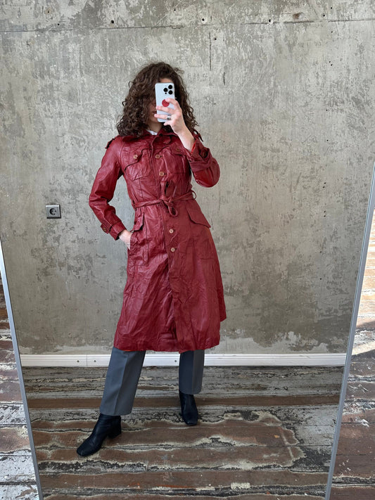 Vintage 90s shirt style leather coat in bright red