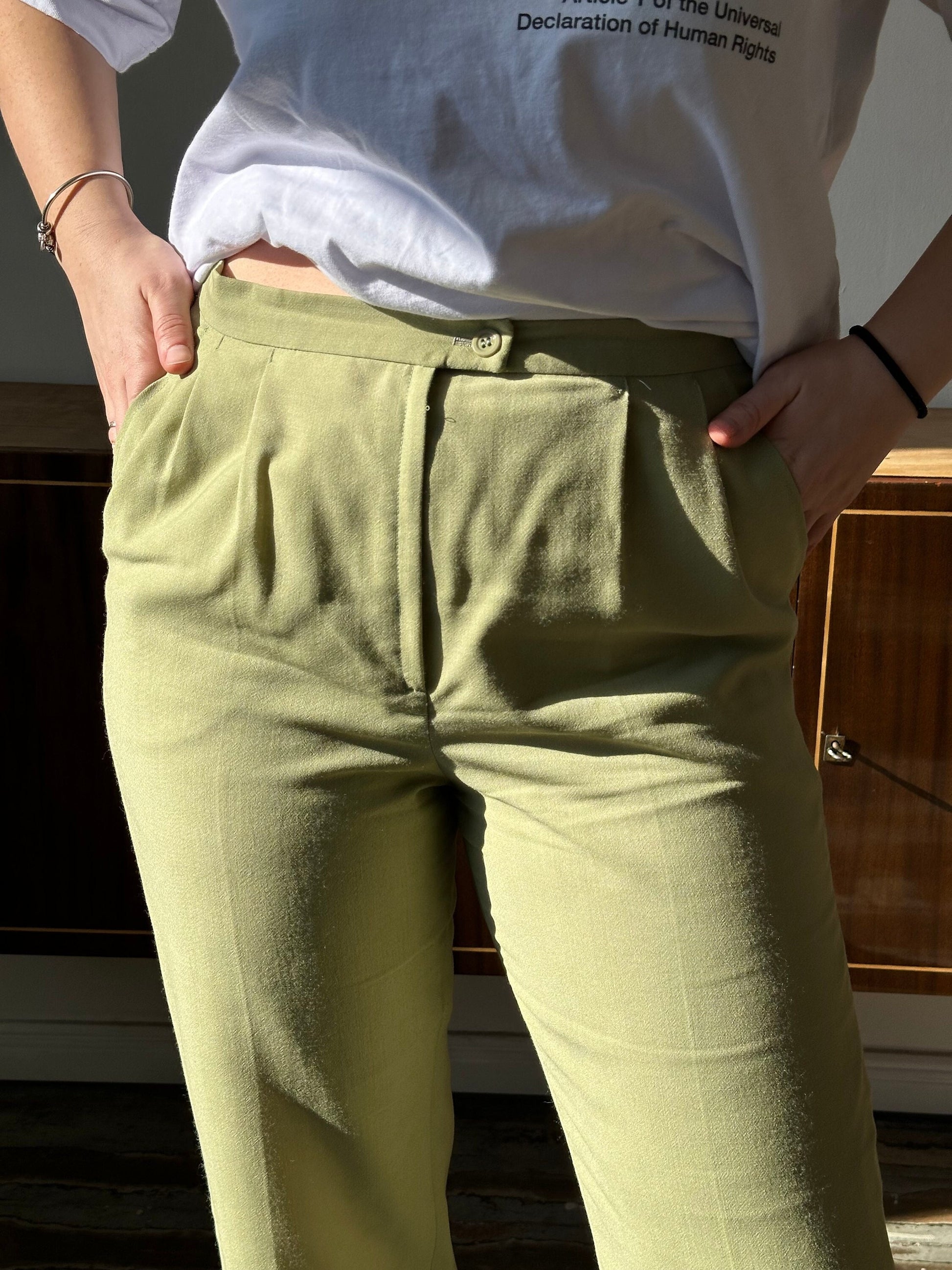 Vintage loose fit pants in light green