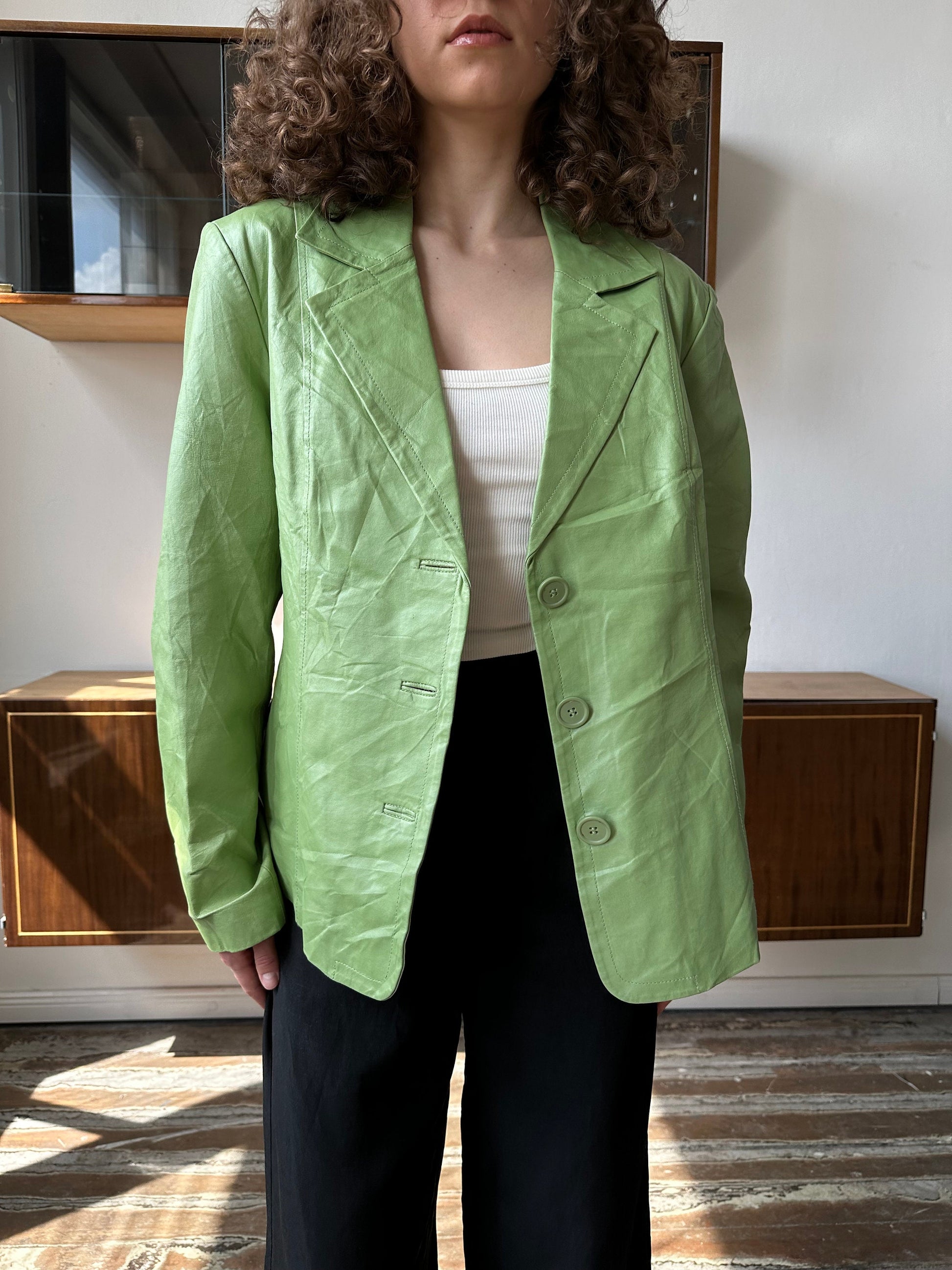 Vintage green leather blazer