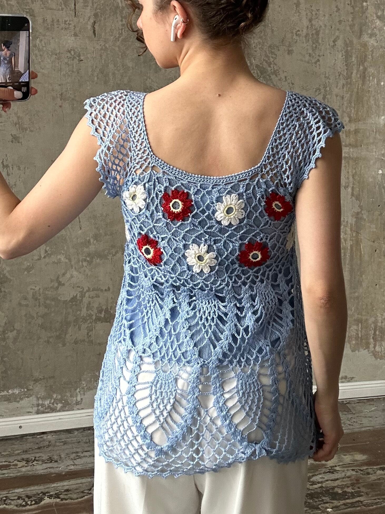 Vintage y2k purple knitted top, crochet top