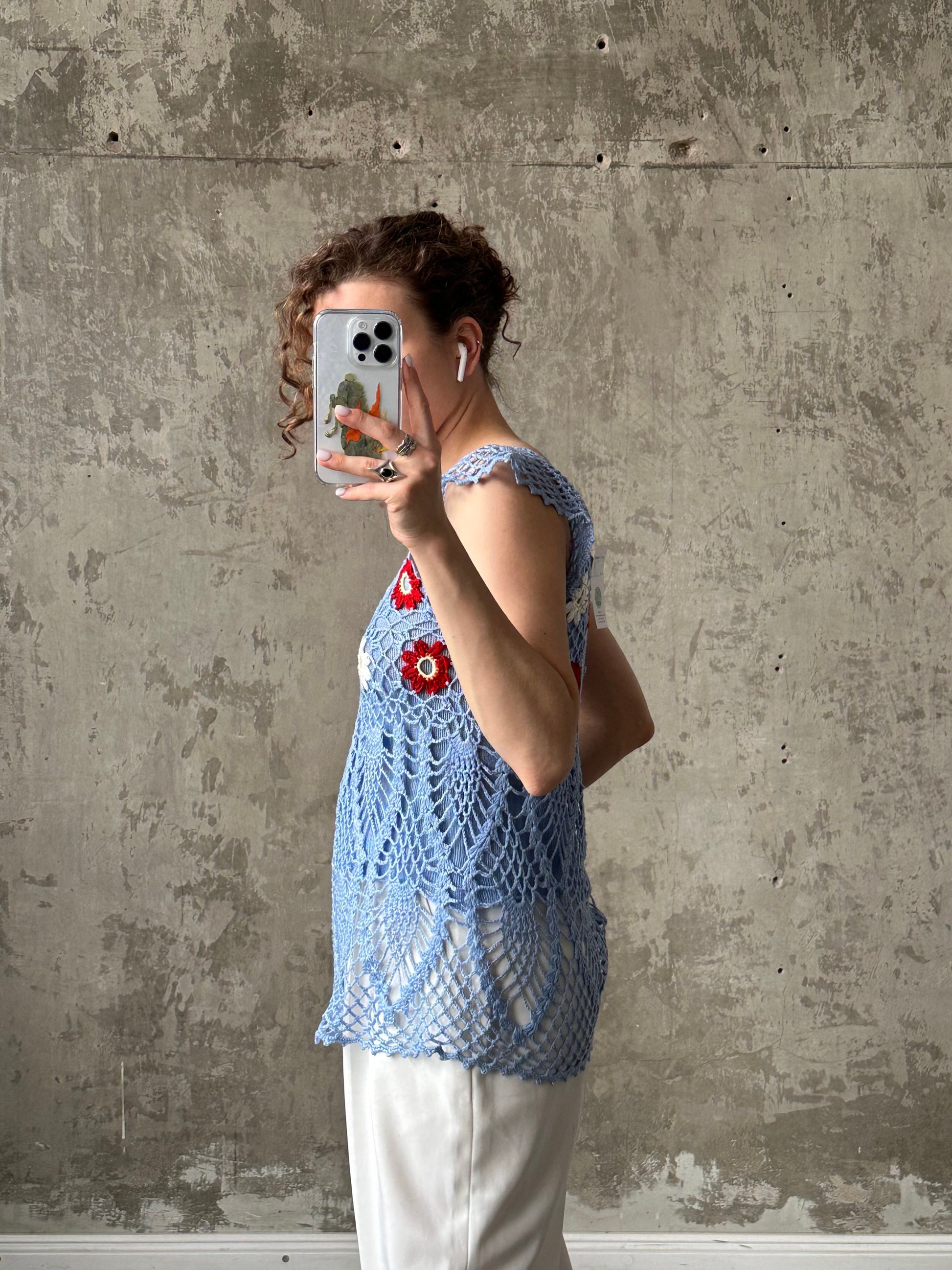 Vintage y2k purple knitted top, crochet top