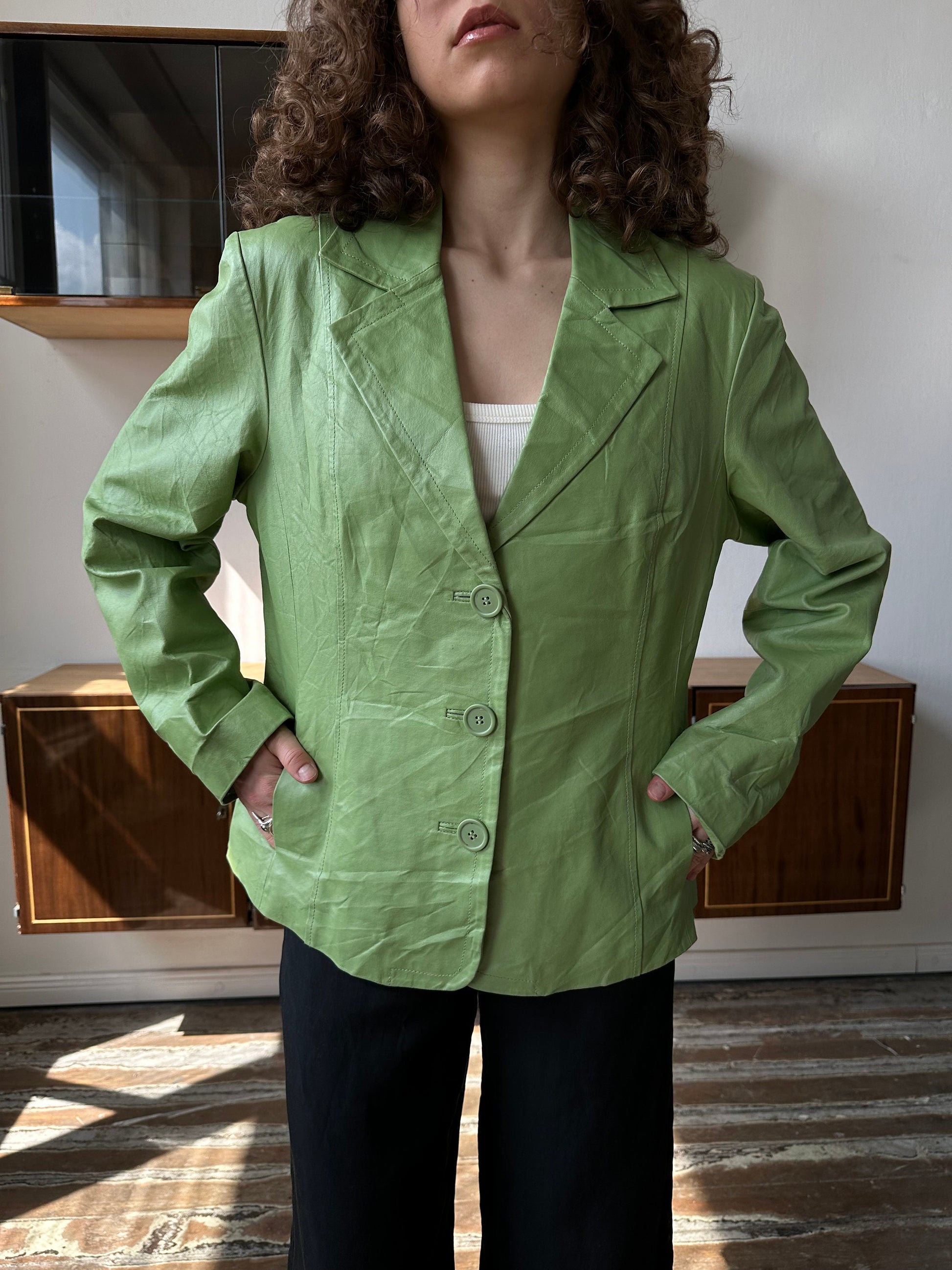 Vintage green leather blazer
