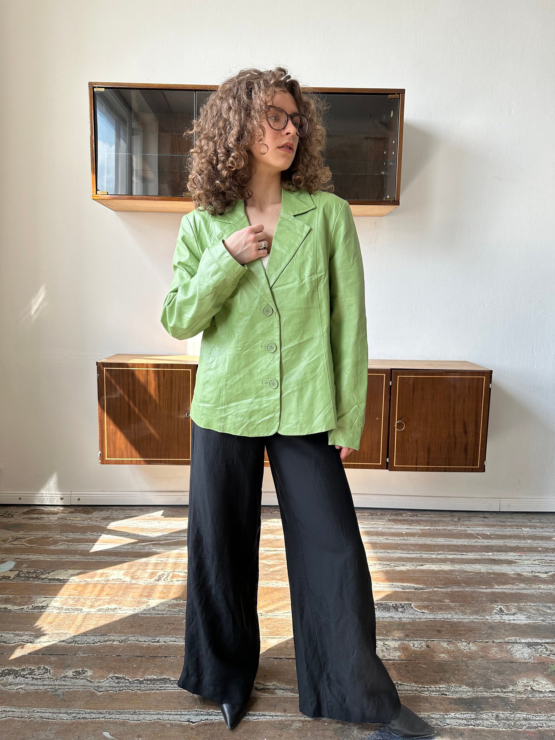 Vintage green leather blazer