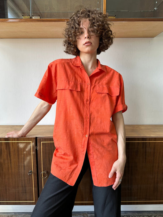 Vintage women blouse in orange, oversized blouse