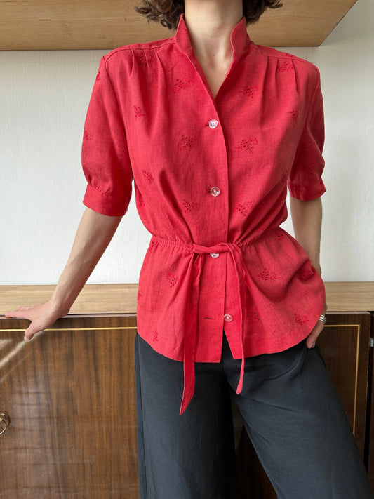 Vintage red top, traditional button-down blouse