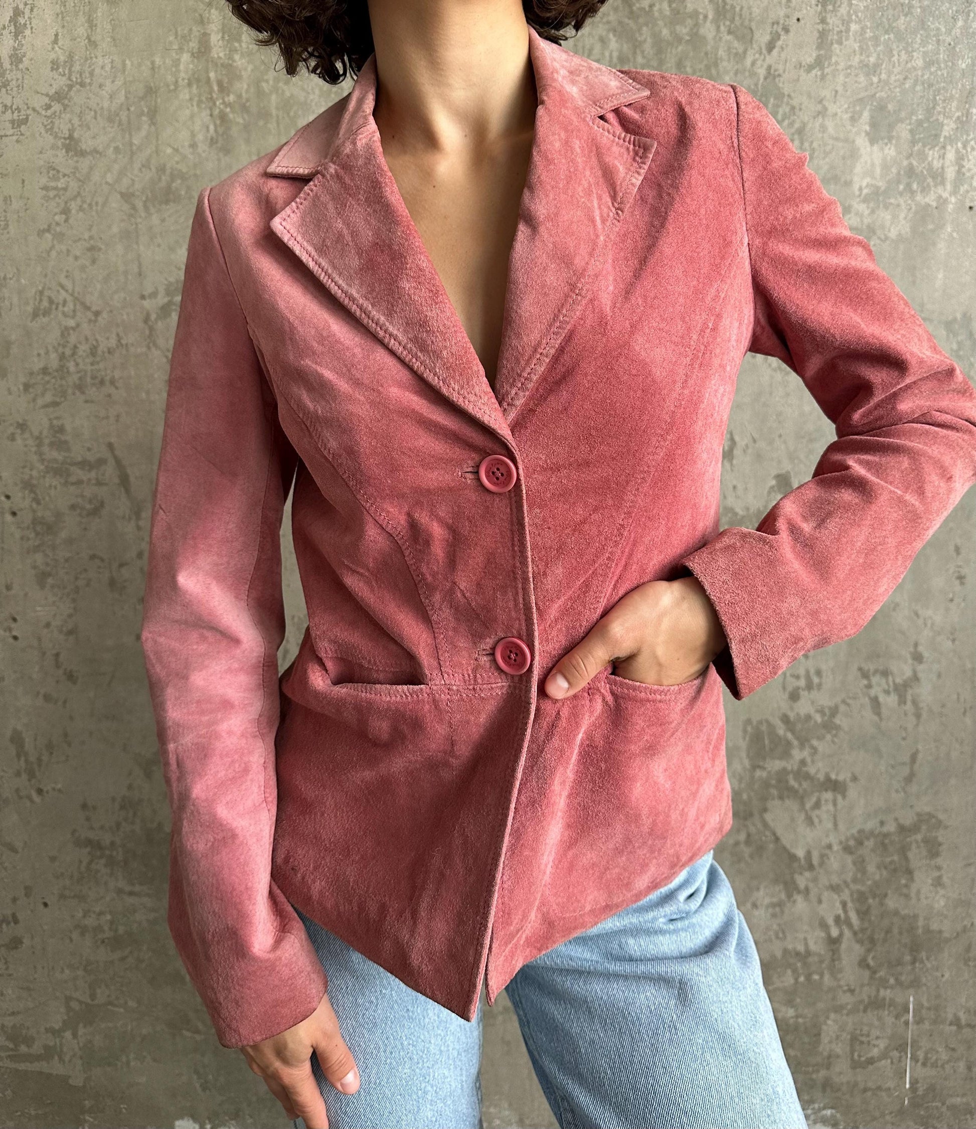 Vintage genuine suede leather jacket in pink