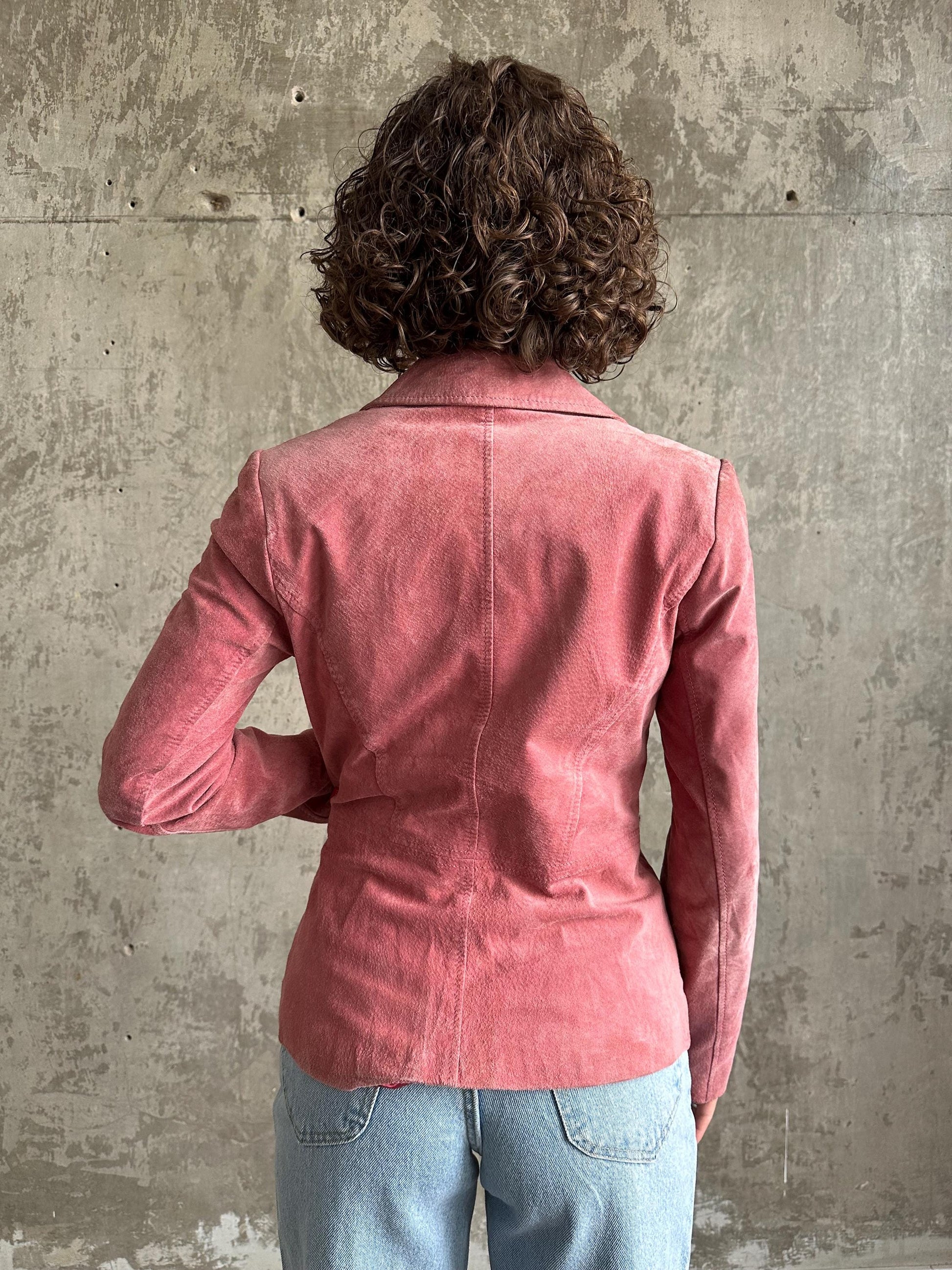 Vintage genuine suede leather jacket in pink