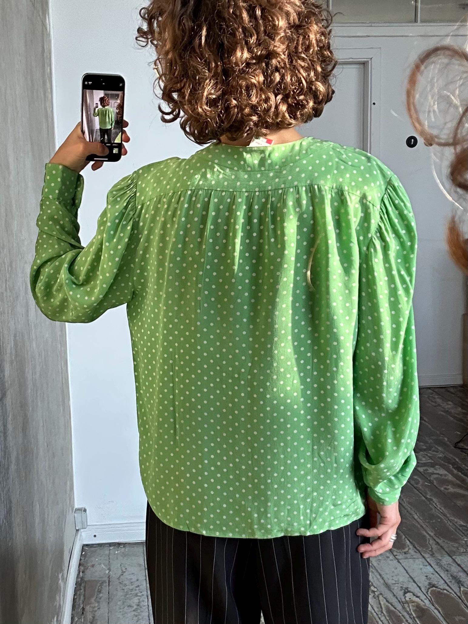 Vintage polka dot blouse in green