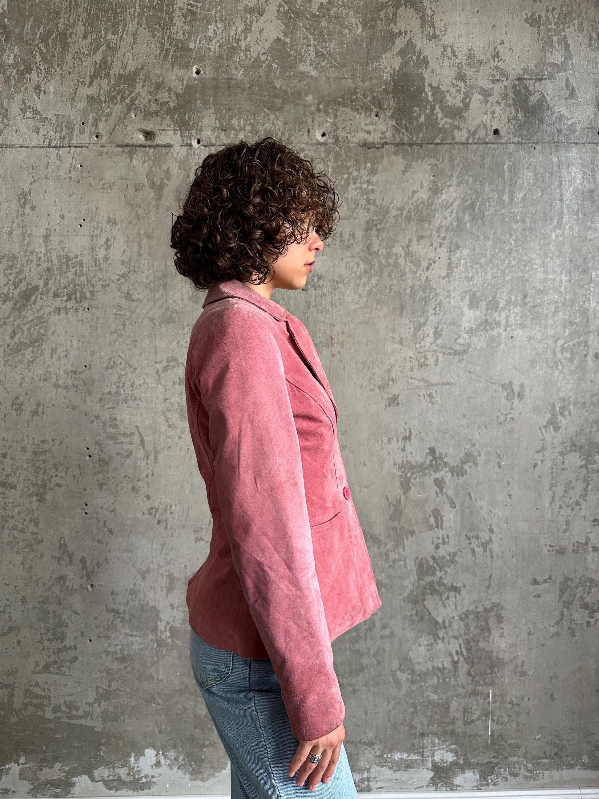 Vintage genuine suede leather jacket in pink