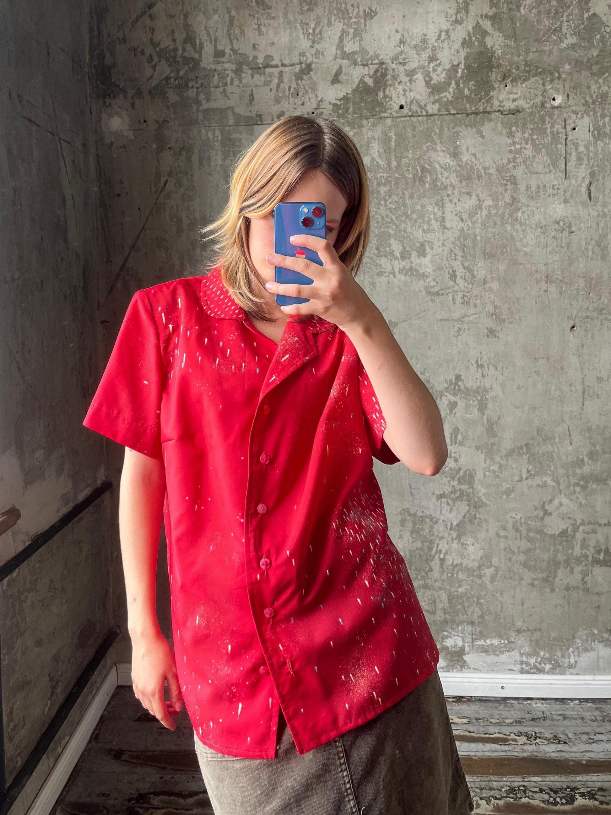 Vintage abstract pattern blouse in red