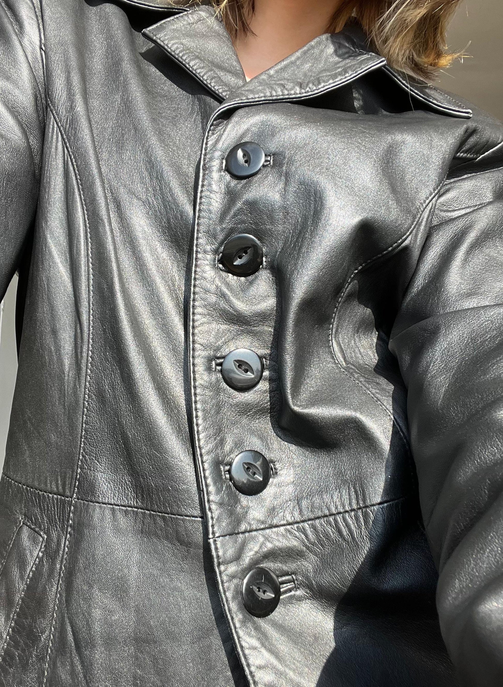 Vintage 90s leather button-down blazer jacket in black