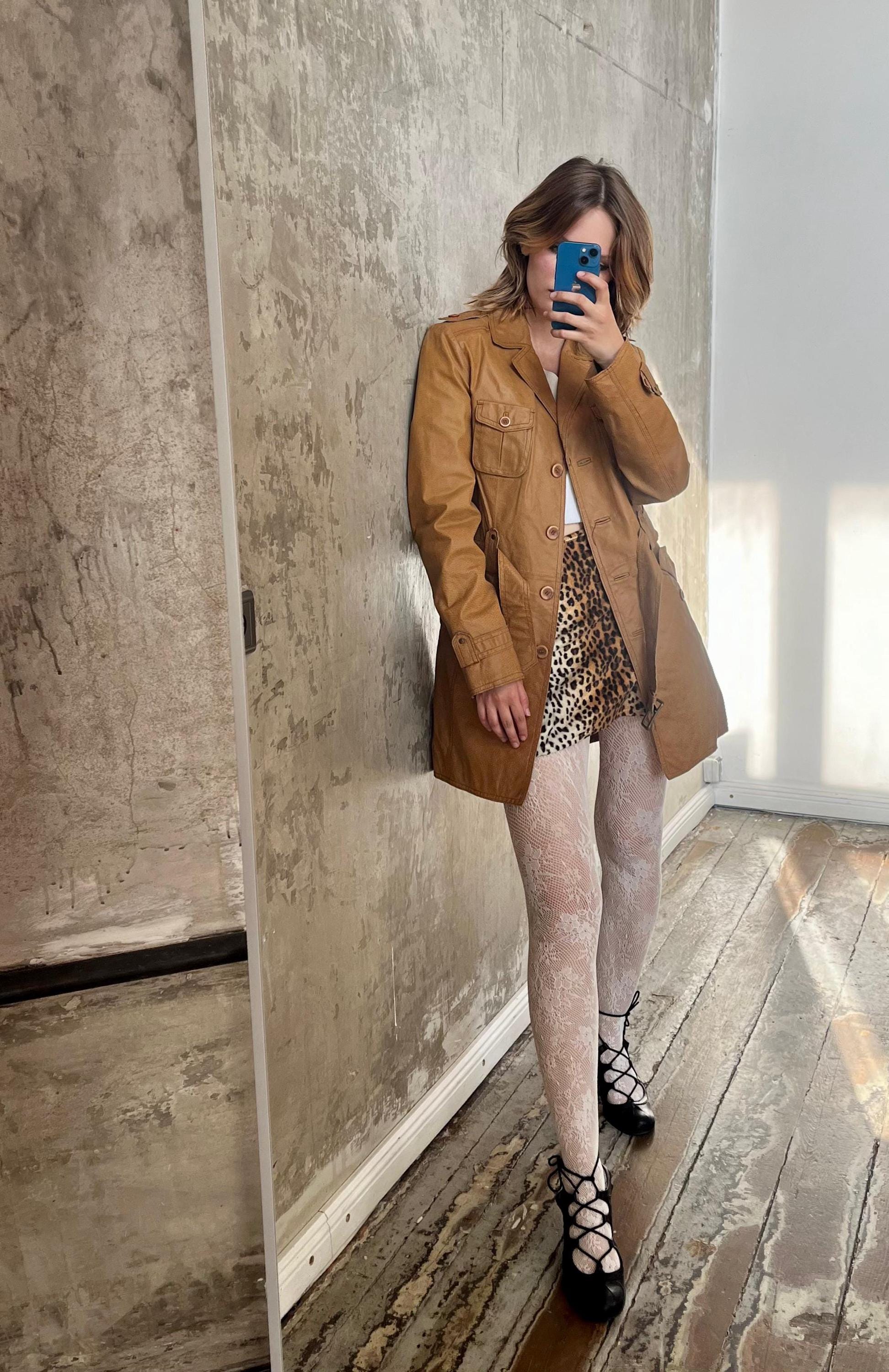 Vintage belted genuine suede coat in camel brown
