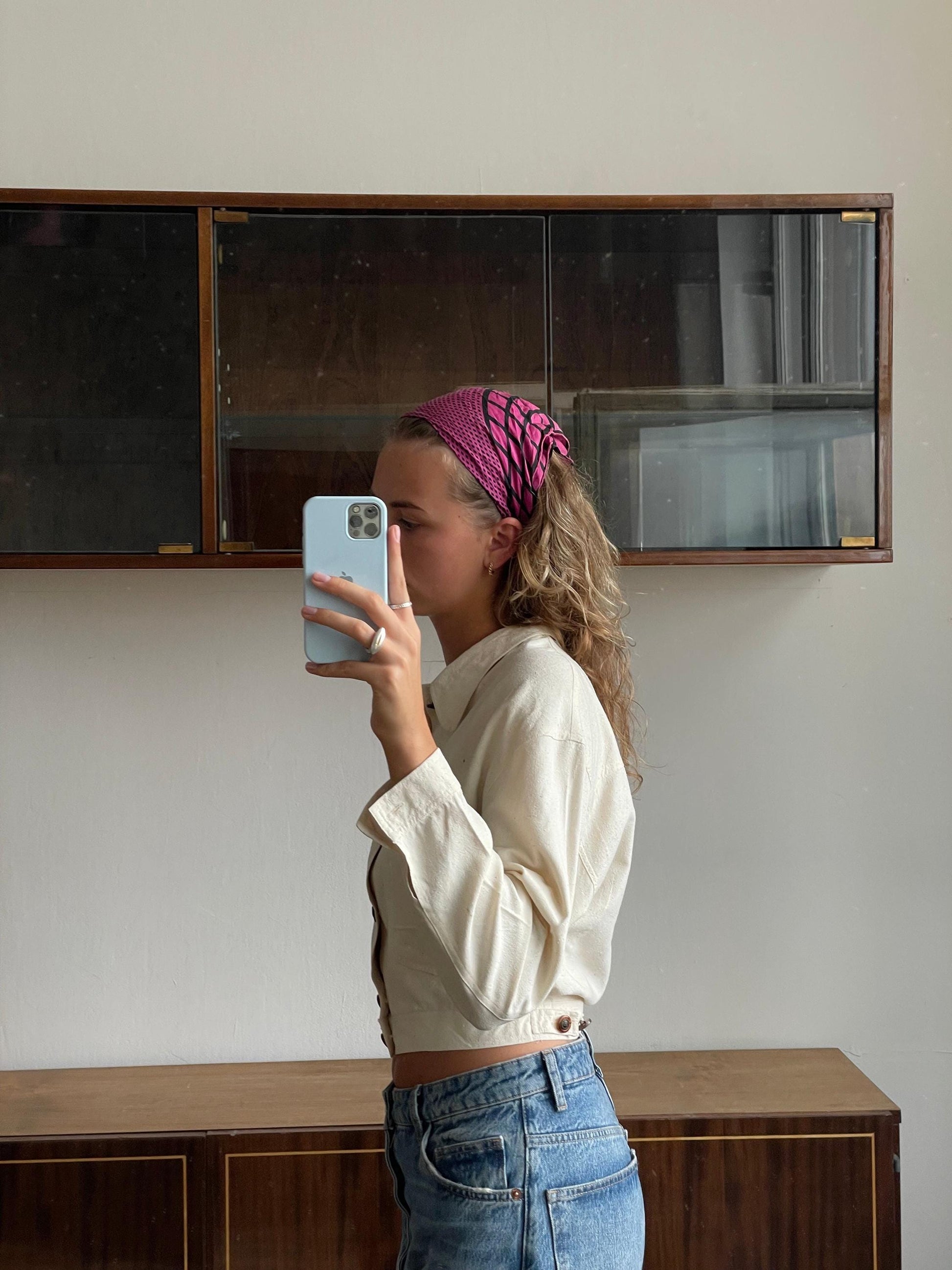 Vintage silk button-up blouse in white