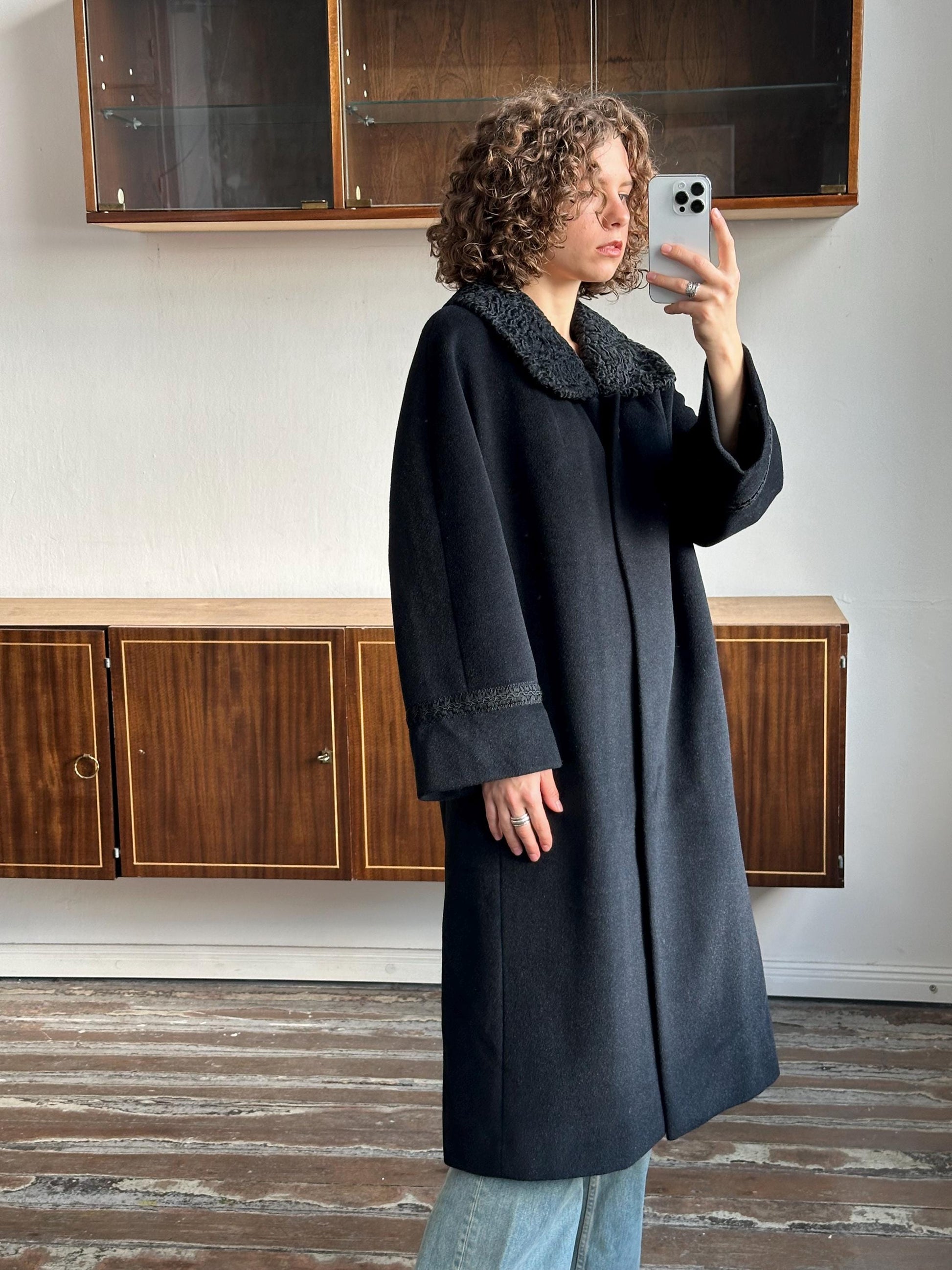 Vintage 90s mohair/wool blend coat in black